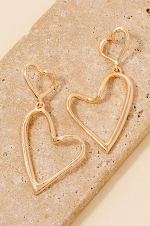 Double Metallic Heart Dangle Earrings