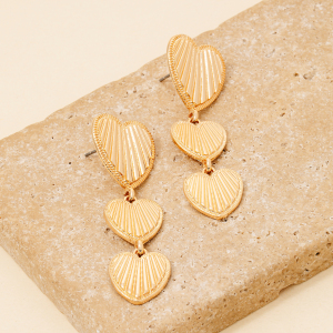 Ribbed Triple Heart Dangle Earrings