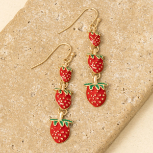 Multi Enamel Strawberry Fruit Link Dangle Earrings