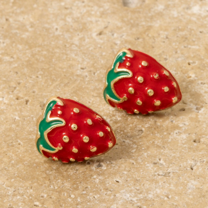 Enamel Strawberry Fruit Stud Earrings