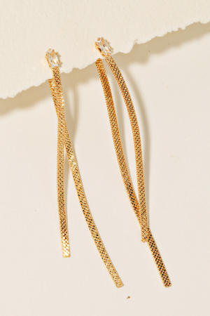 Flat Metallic Chain Dangle Rhinestone Stud Earrings