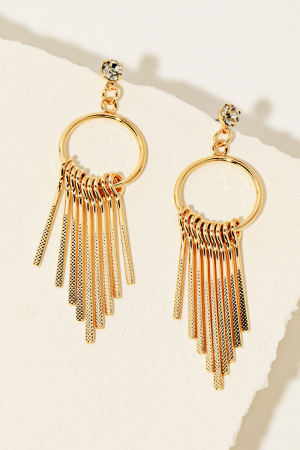 Textured Metallic Bar Fringe Hoop Dangle Earrings