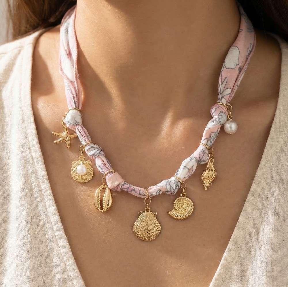 Sea Life Charms Bandana Necklace