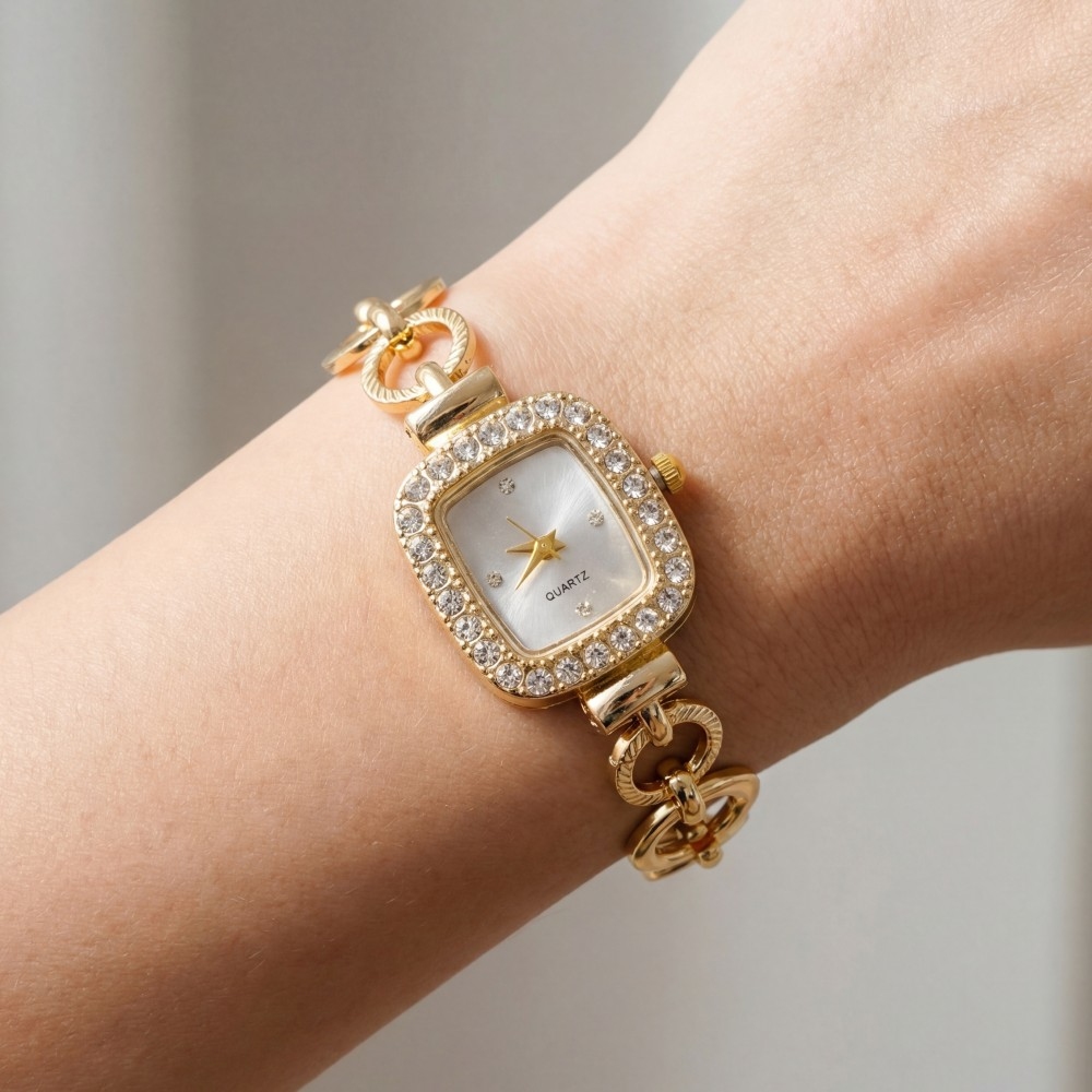 Gold Cz Toggle Chain Bracelet Watch