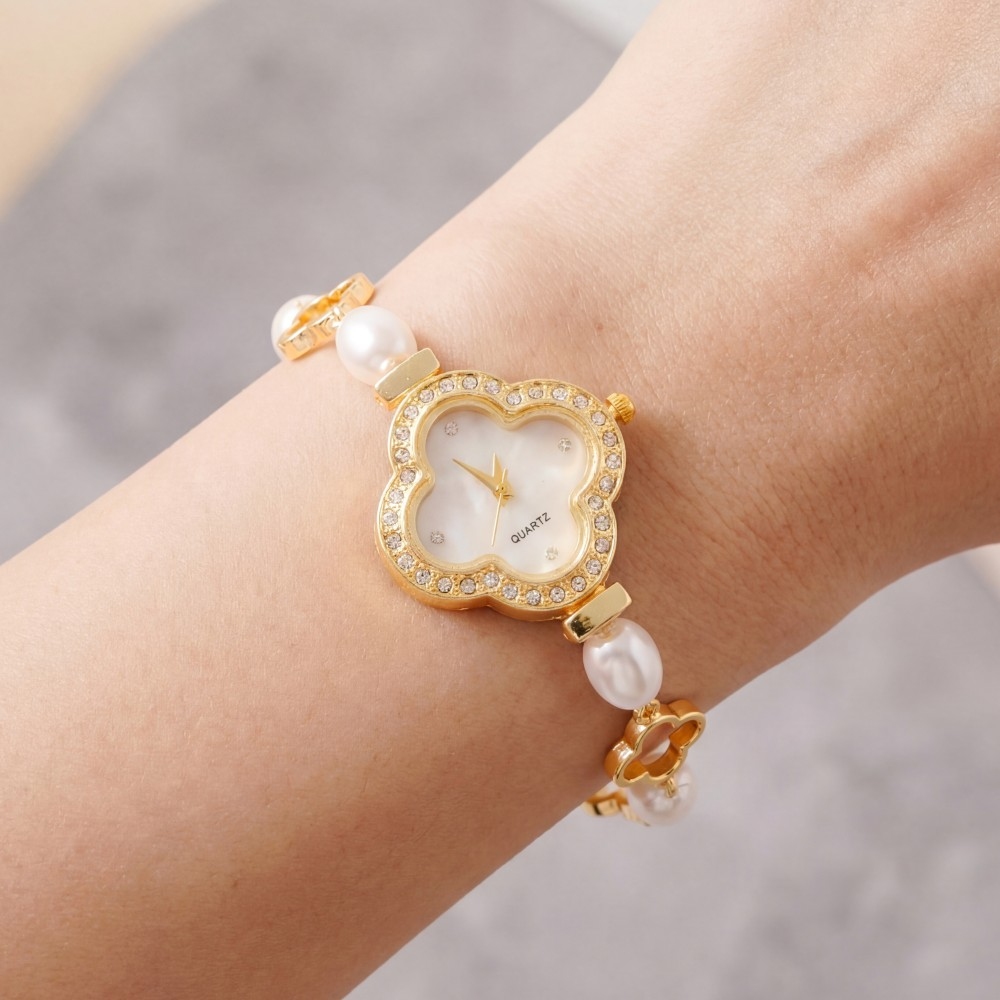 Clover & Pearls Cz Bracelet Watch