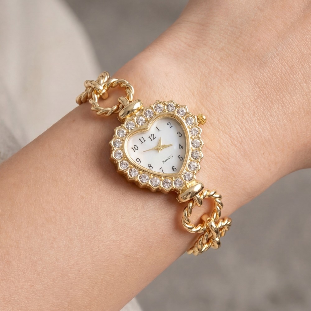 Cz Studded Heart Toggle Chain Bracelet Watch
