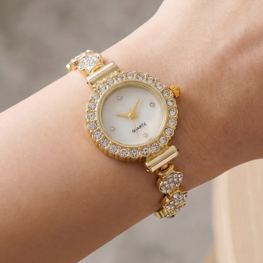 Antique Gold Cz Adjustable Bracelet Watch