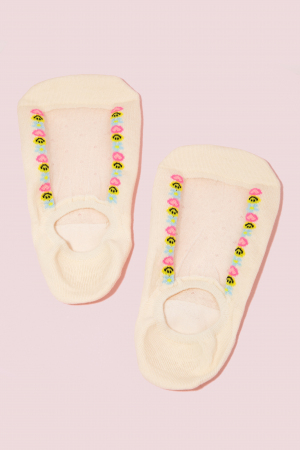 Ivory See Through Emoji Lined Low Rise Socks