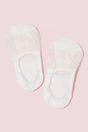 White See Through Ribbon Bow And Lace Low Rise Socks