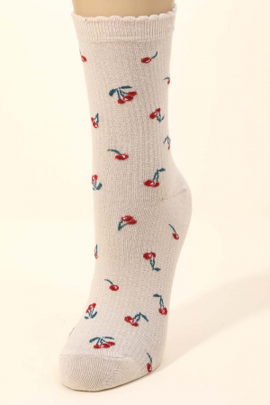 Beige Cherry Print Socks