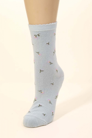 Blue Flower Rose Print Socks