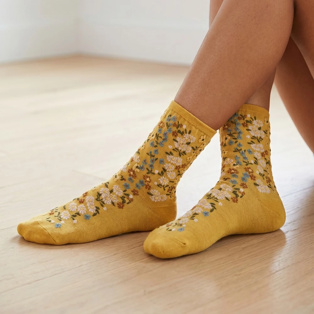 Yellow Multi Flower Pattern Socks