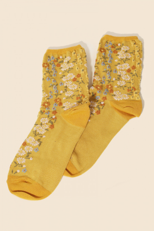 Yellow Multi Flower Pattern Socks