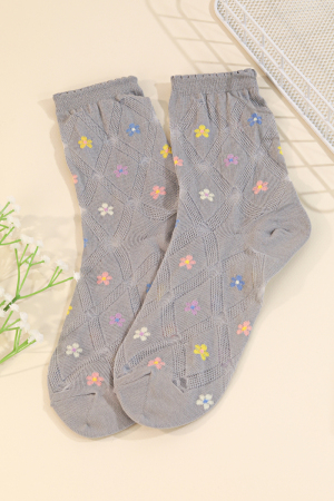 Gray Flower Print Socks