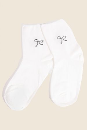 Sparkling Ribbon Bow Engraved White Socks