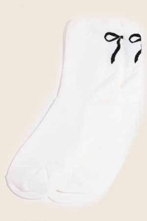 Black Glitter Ribbon Bow Embroidered White Socks