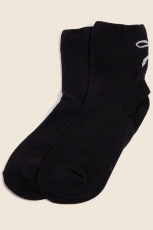 Long Silver Glitter Ribbon Bow Embroidered Black Socks