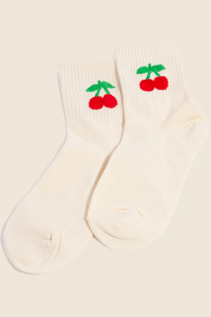 Cherry Embroidered Beige Socks