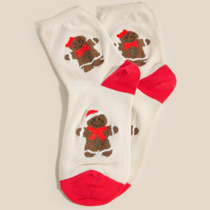 Festive Christmas Ginger Bread Man Embroidered Socks