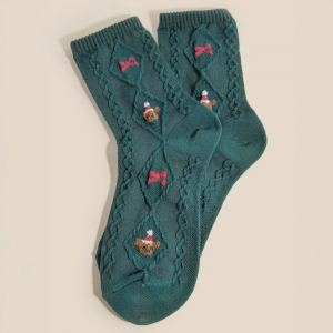Embroidered Christmas Teddy Bear Socks
