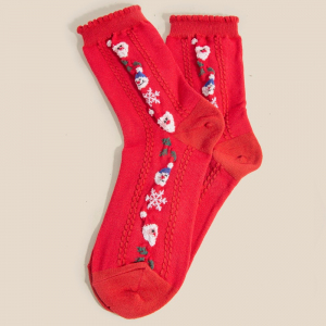 Red Embroidered Snowman and Sant...