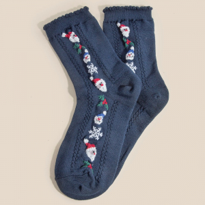 Santa and Snowman Embroidered Christmas Theme Socks