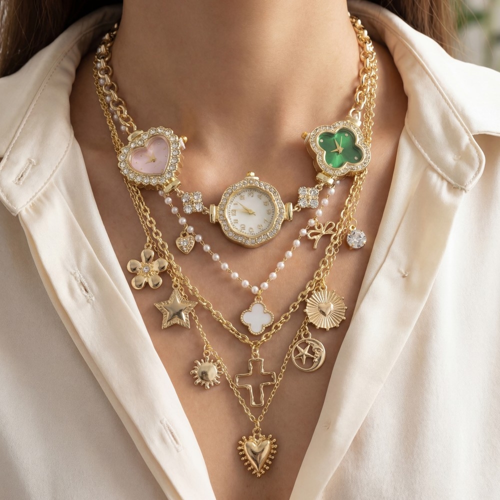 Assorted Layered Charms & Watches Statement Necklace