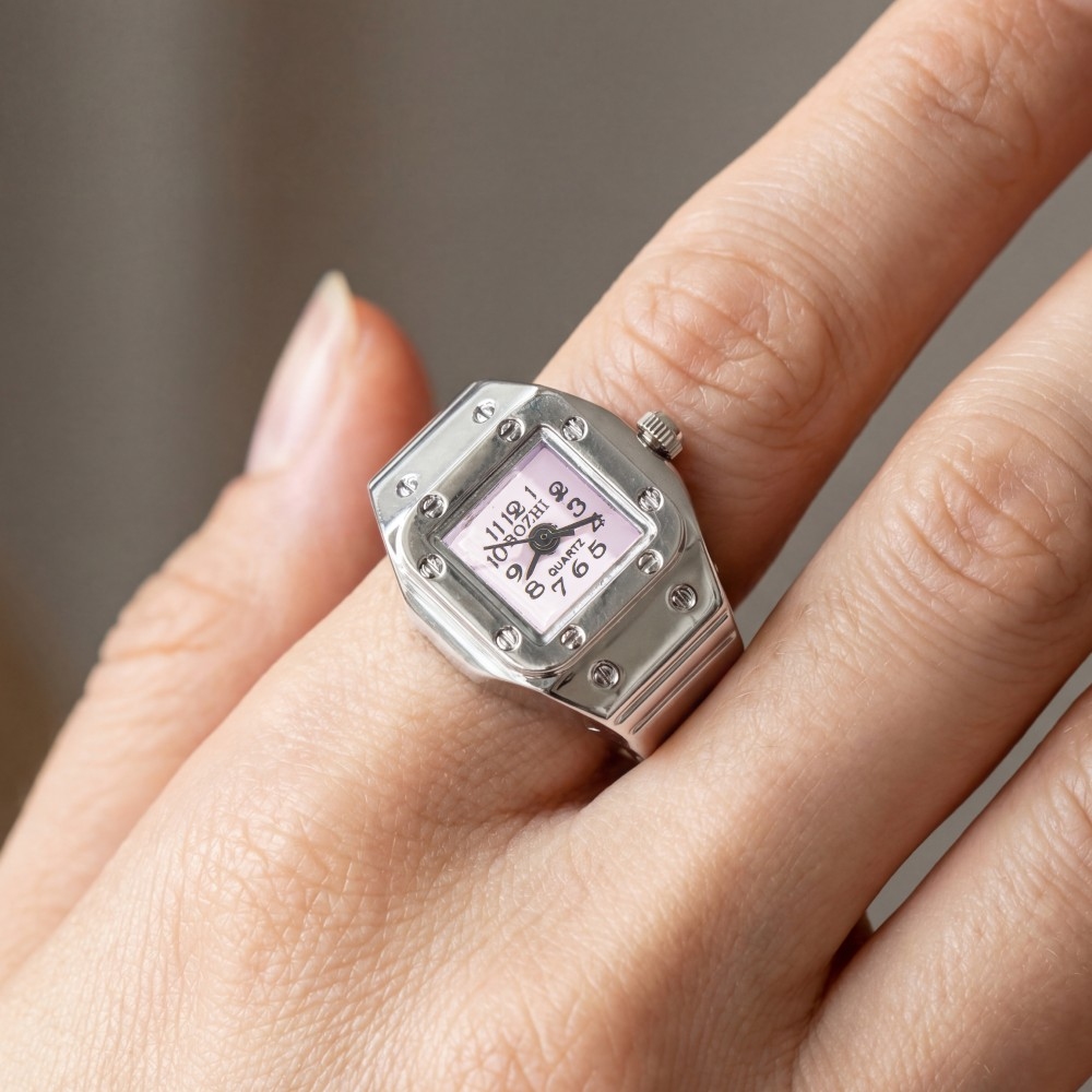 Stainless Steel Square Ring Watch