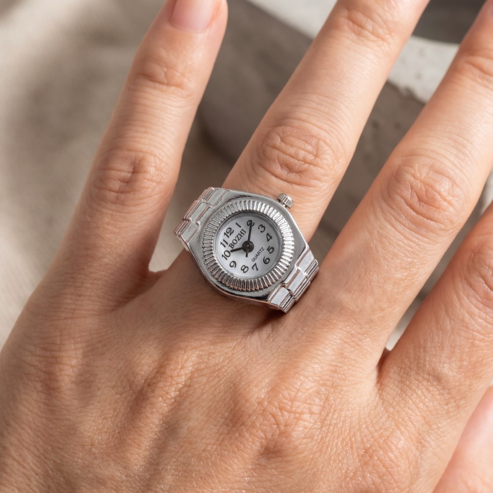 Stainless Steel Heart Shaped Ring Watch