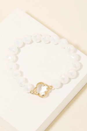 Rhinestone Clover Charm Faceted Beaded Bracelet