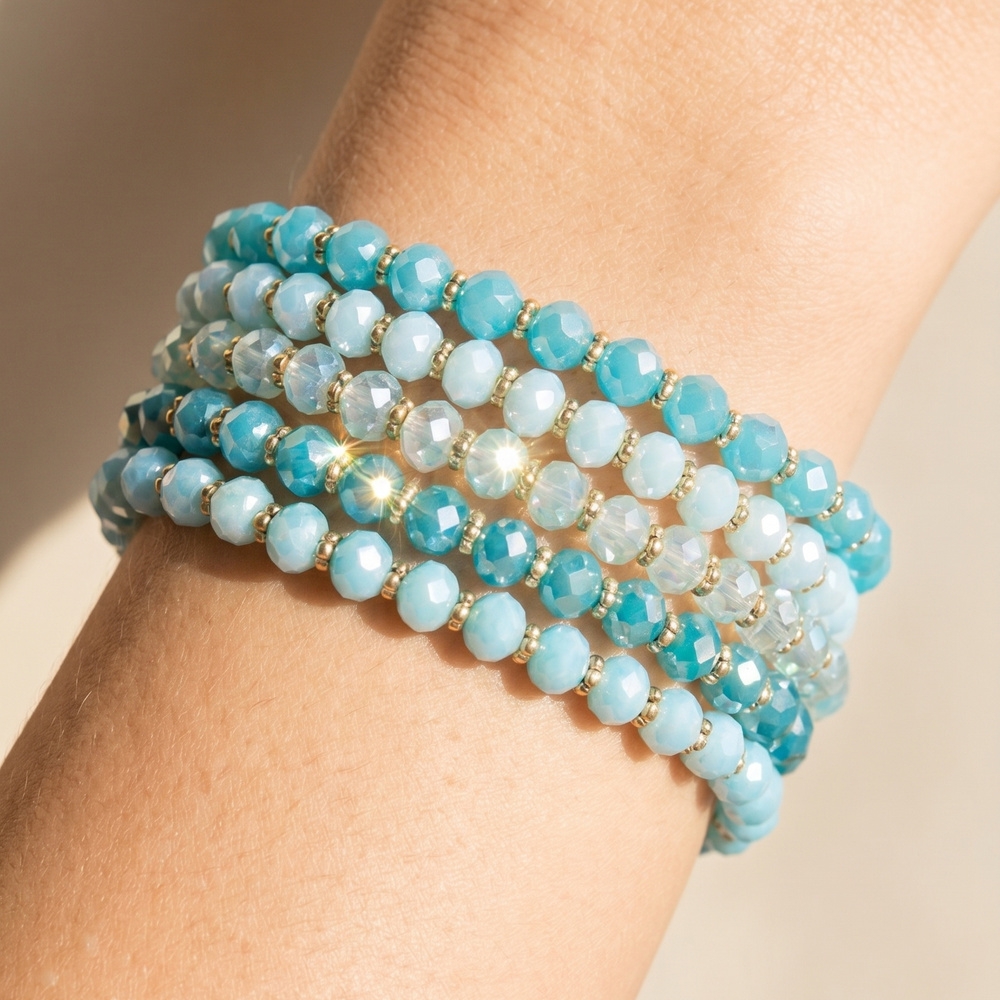 Faceted Crystal Glass Bead Bracelet Set