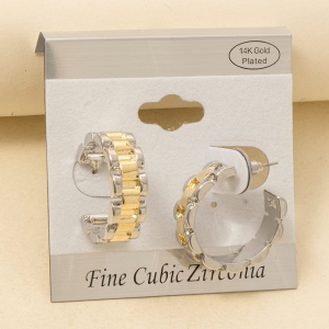 Gold Plated Two Tone Watch Chain Hoop Earrings