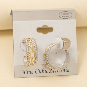 Gold Plated Two Tone Layered Chain Hoop Earrings