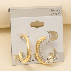 Gold Plated Two Tone Layered Oval Hoop Earrings