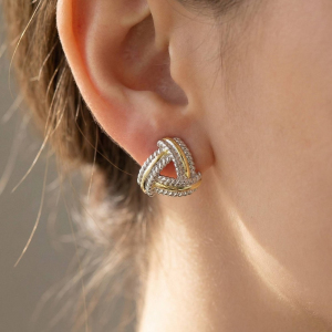 Gold Dipped Two Tone Triangle Weave Stud Earrings