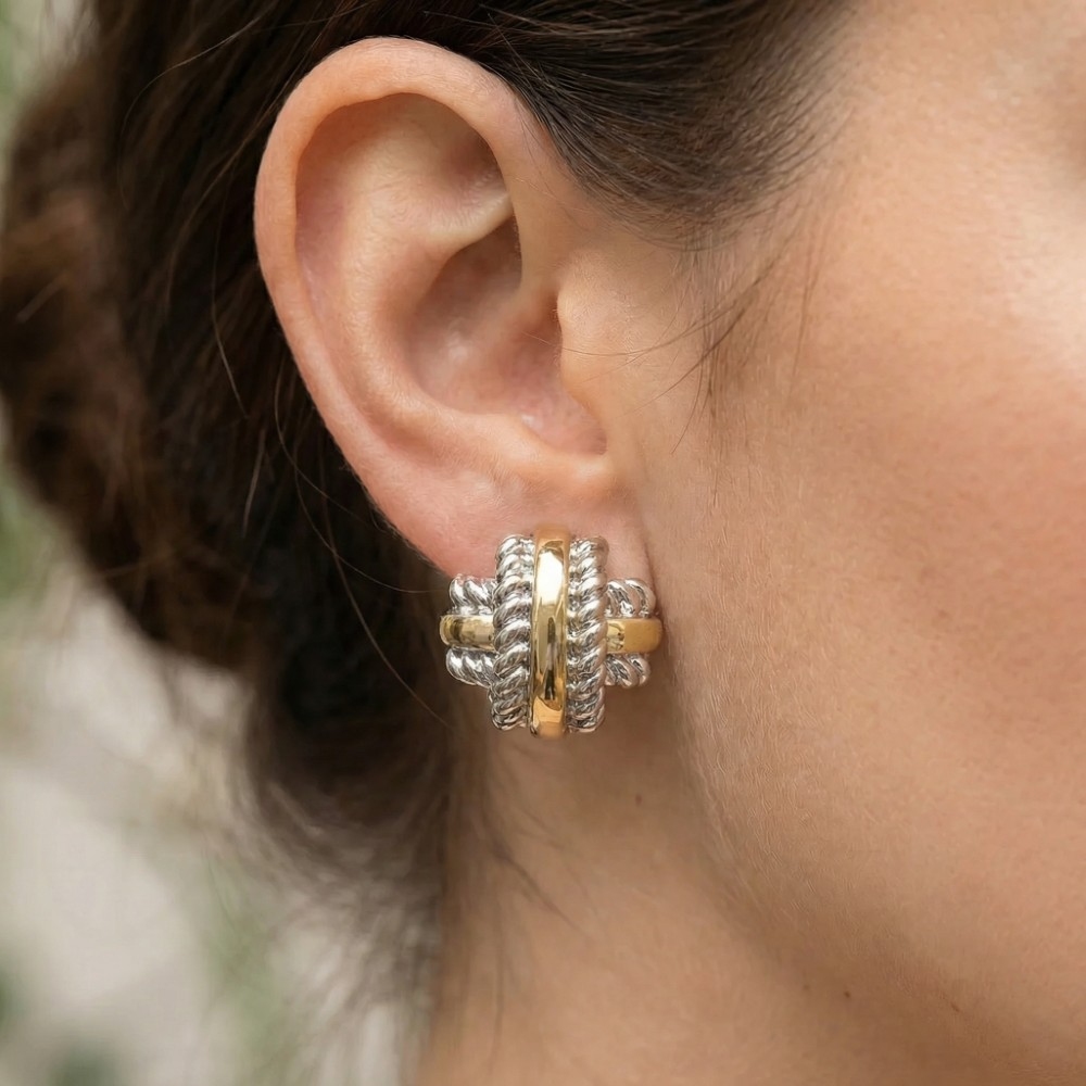 Gold Dipped Two Tone Knot Weave Stud Earrings