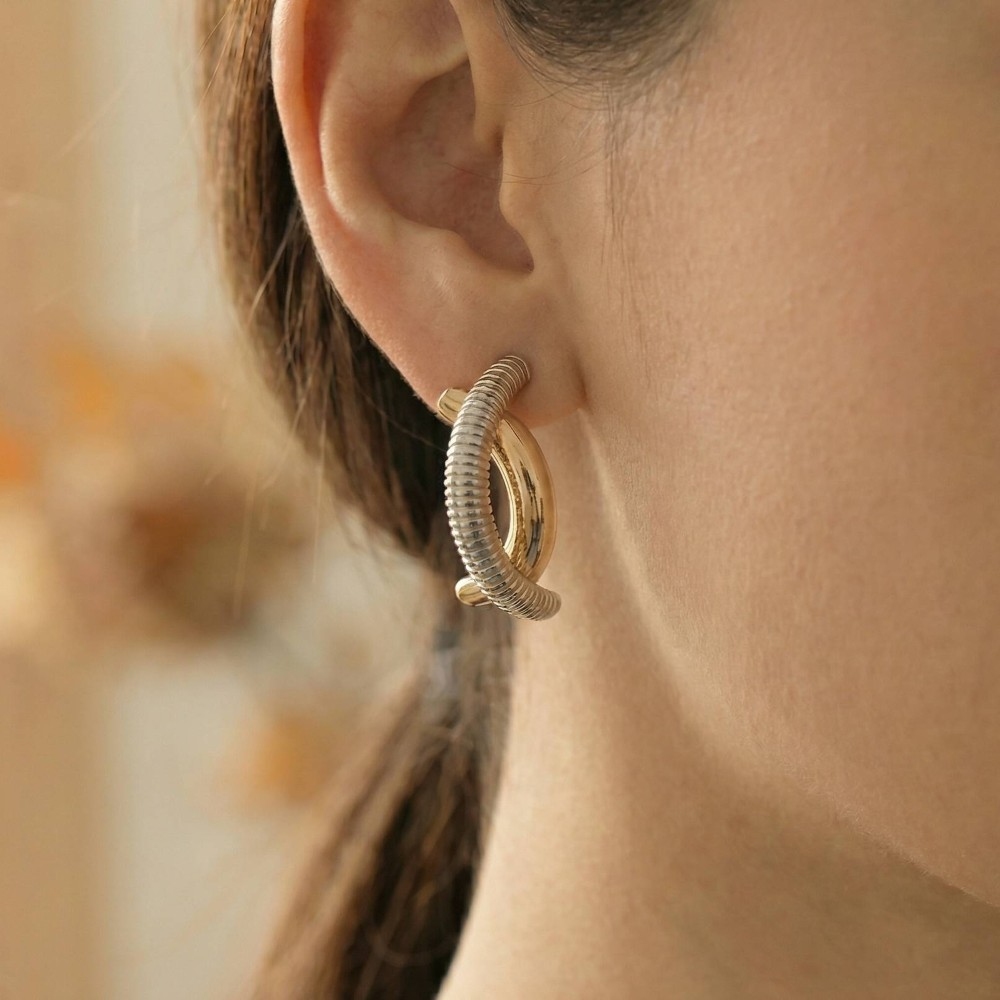 Gold Dipped Two Tone Layered Hoop Earrings