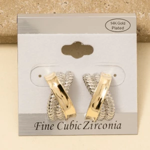 Gold Dipped Two Tone X Twist Earrings