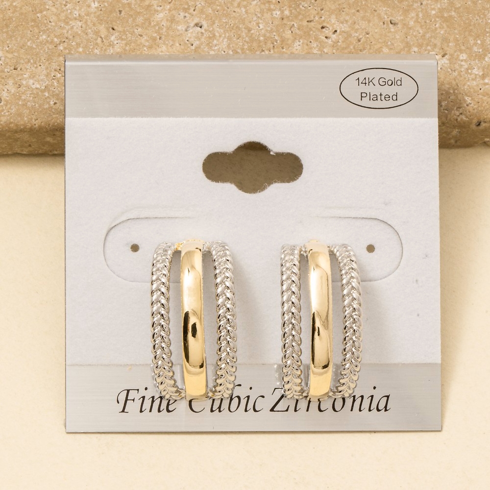 Gold Dipped Two Tone Layer Rope Pattern Drop Earrings