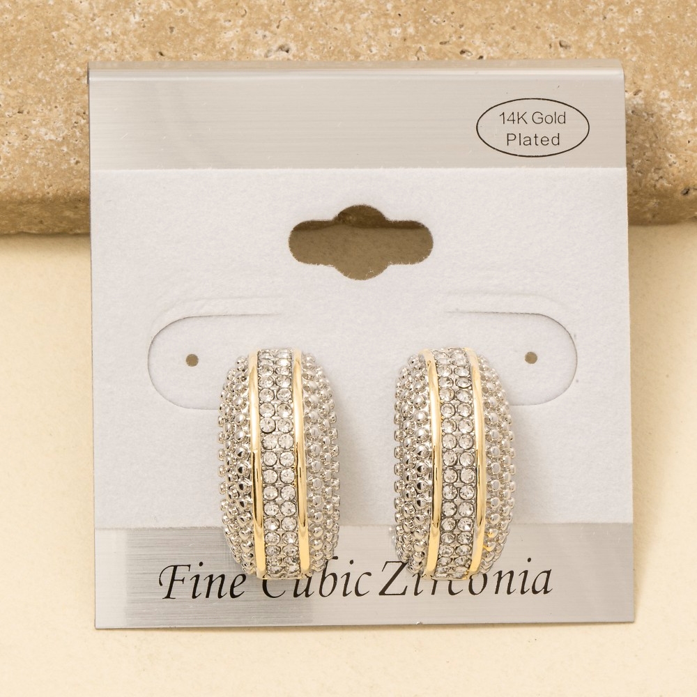 Gold Dipped Two Tone Pave Drop Earrings
