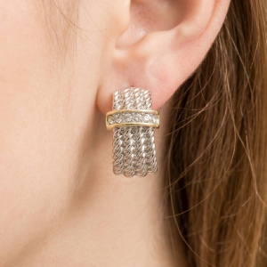 Gold Dipped Two Tone Cz Pave Layered Rope Drop Earrings