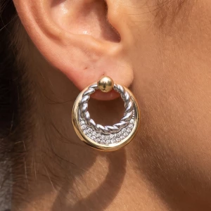 Twisted Rope Pave Cz Circle Drop Earrings