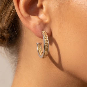 Two Tone Beaded Edge Chunky Hoop Earrings