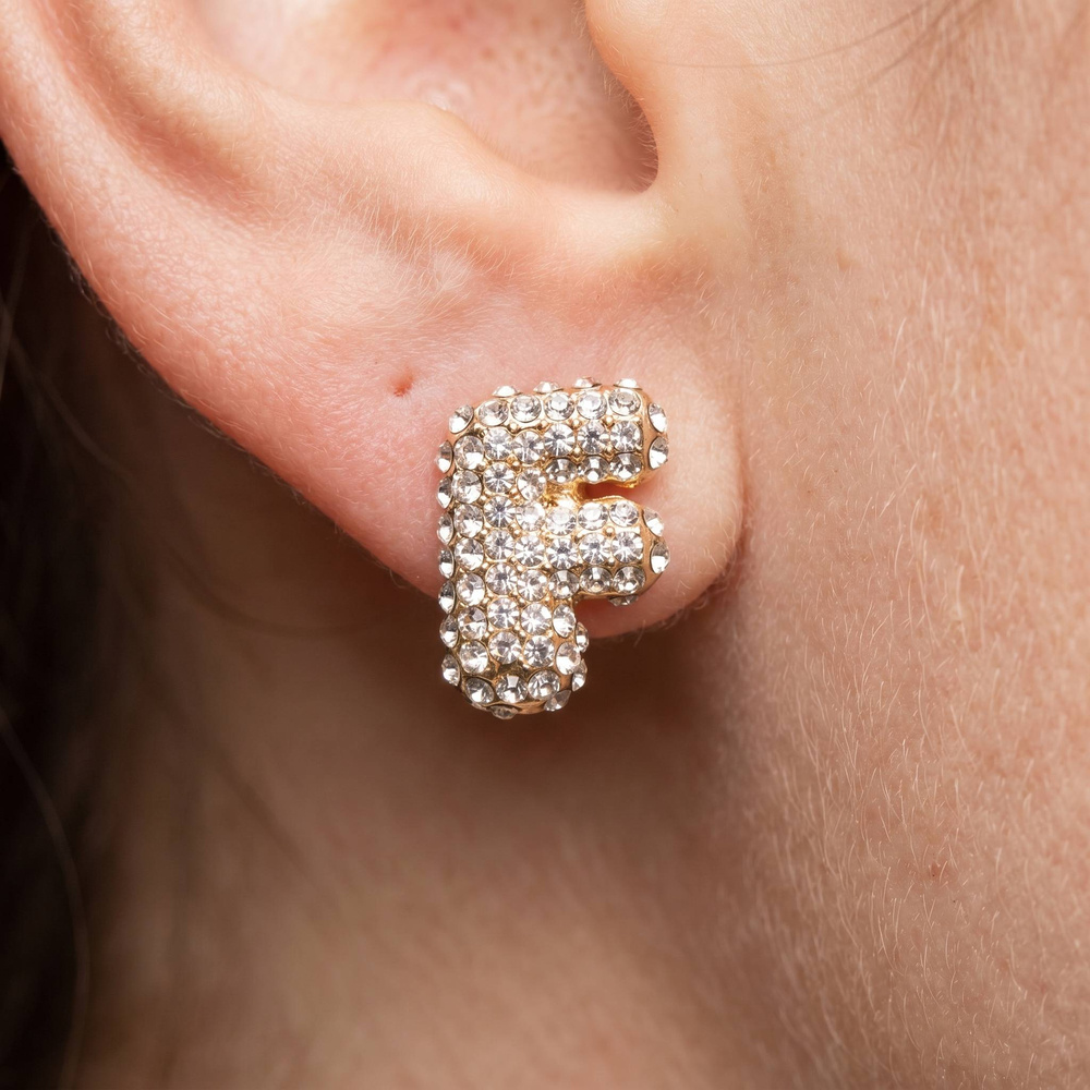 Chunky Rhinestone Pave Bubble Letter Stud Earrings