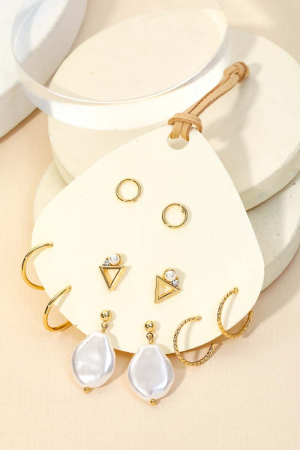 Assorted Pearl Drop Hoop Earrings Set