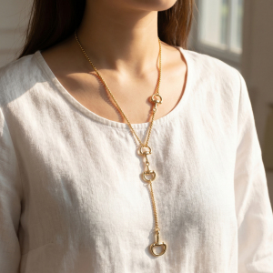 Horsebit Snaffle Y Lariat Long Chain Necklace