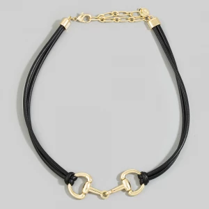 Vegan Leather Cord Horse Bit Pendant Necklace