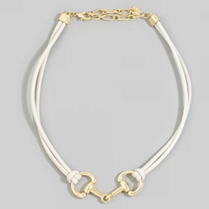 Vegan Leather Cord Horse Bit Pendant Necklace