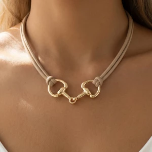 Vegan Leather Cord Horse Bit Pendant Necklace