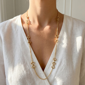 Multi Horsebit Station Long Opera Chain Necklace